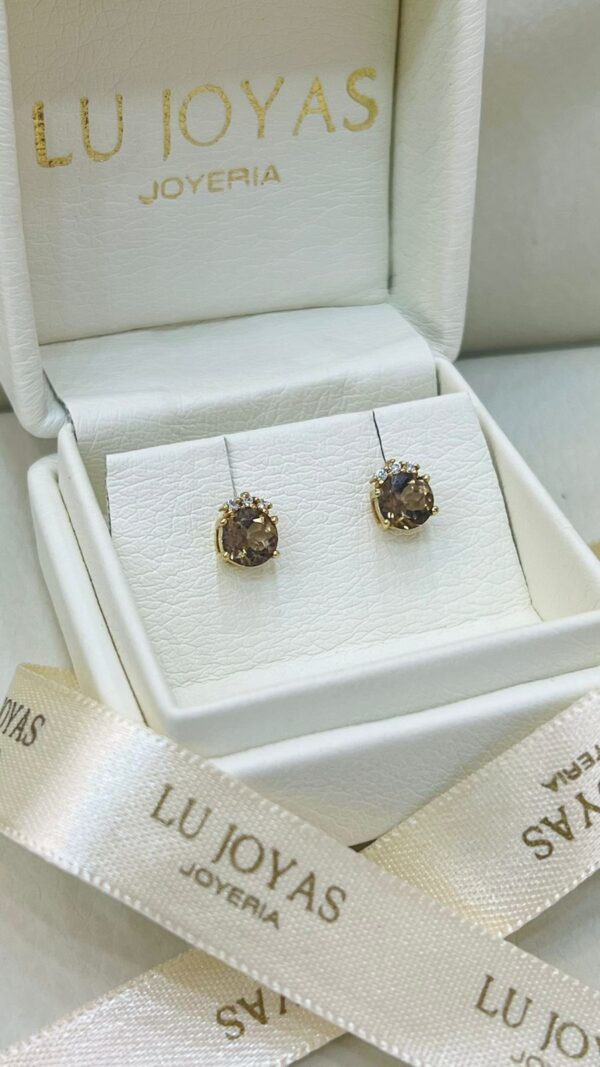 Topos en Oro 18k con Topacio Ahumado y Diamantes