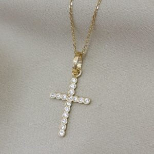 Dije en oro 18k diseño cruz con circones