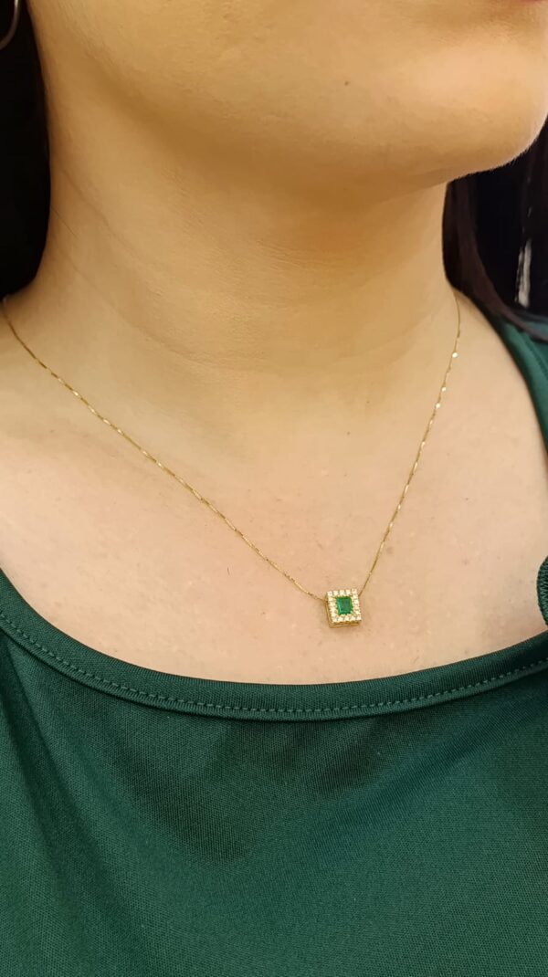 Gargantilla tejido veneciana con esmeralda natural colombiana y diamantes - Image 2