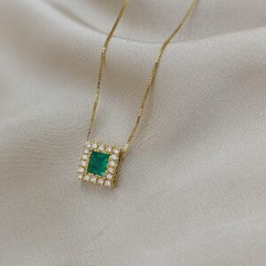 Gargantilla tejido veneciana con esmeralda natural colombiana y diamantes