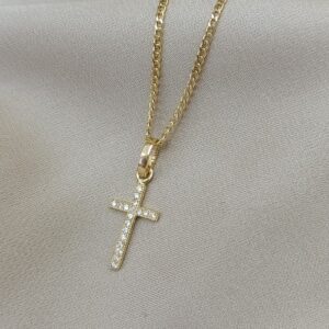 Dije cruz con circones en oro de 18k