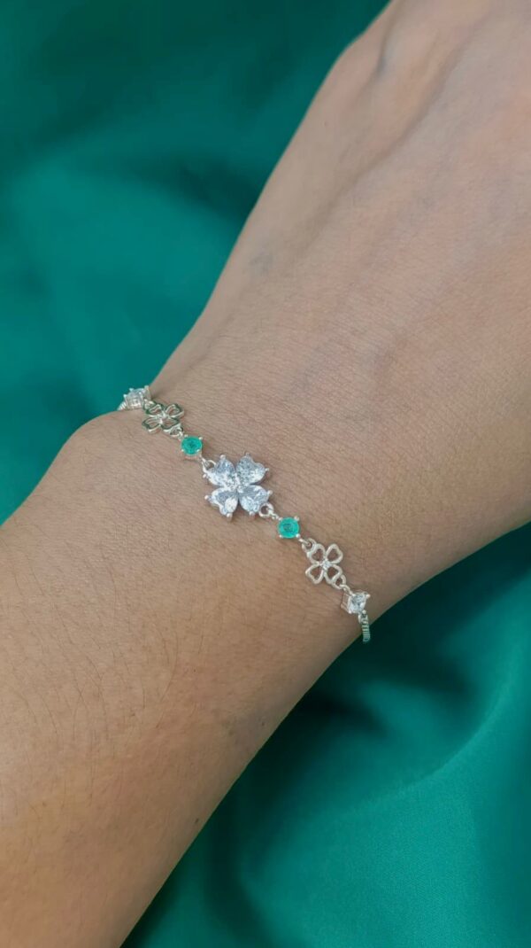 Pulsera trebol en plata 925 con esmeraldas - Image 2