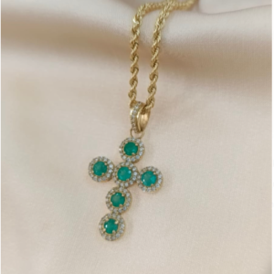 Cruz en oro 18k con esmeralda