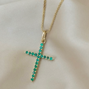 Dije en oro 18k cruz de esmeraldas